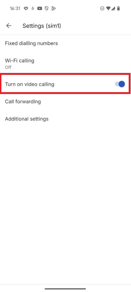 Captura de ecr&atilde; mostrando o interruptor de altern&acirc;ncia da videochamada a ser ativado.