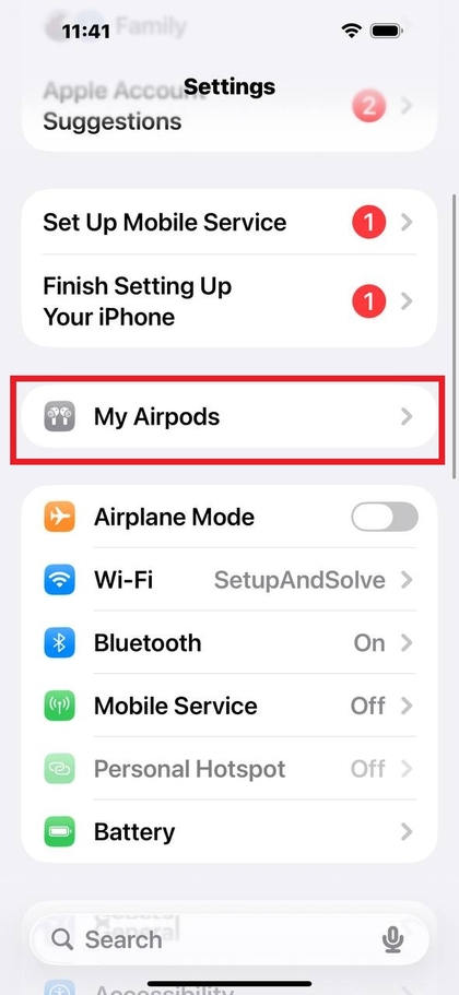 AirPods-indstillinger i iPhone-indstillinger