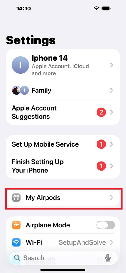 AirPods sozlamalari menyusiga kirish