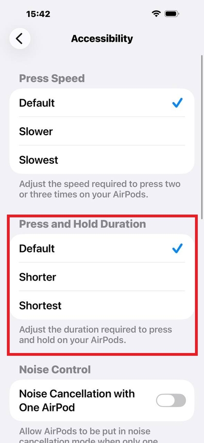 Tryk og hold varighed muligheder