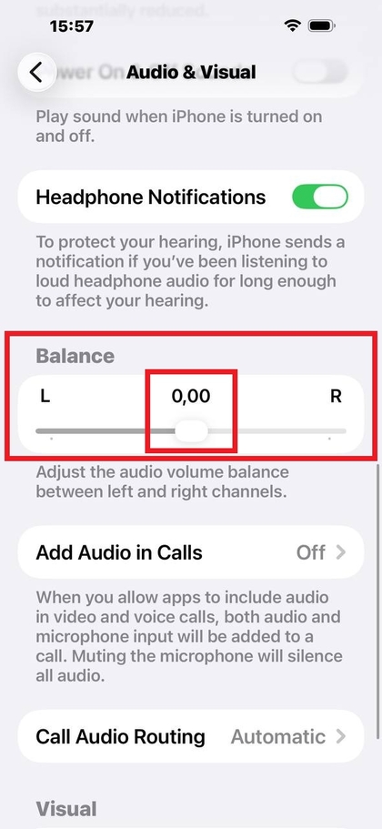 Slider keseimbangan audio iPhone