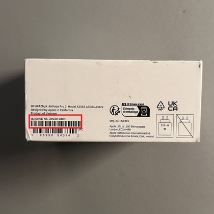 Verificaci&oacute;n del n&uacute;mero de serie en AirPods y caja