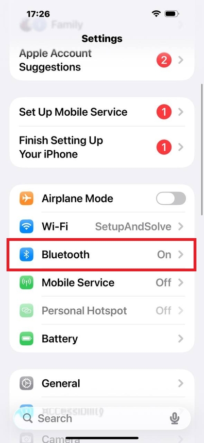Abrir Ajustes en iPhone y acceder a Bluetooth