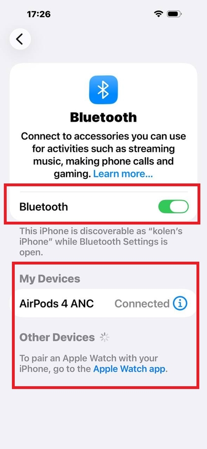 Seleccionar AirPods del men&uacute; Bluetooth