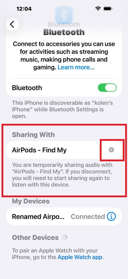 Parando o compartilhamento de &aacute;udio em um iPhone