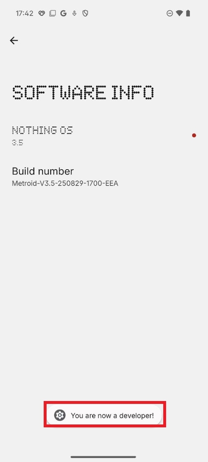 Entering PIN to Enable Developer Options