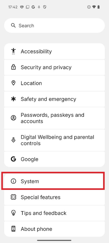 System Tab in Settings on Nothing Phone (3)