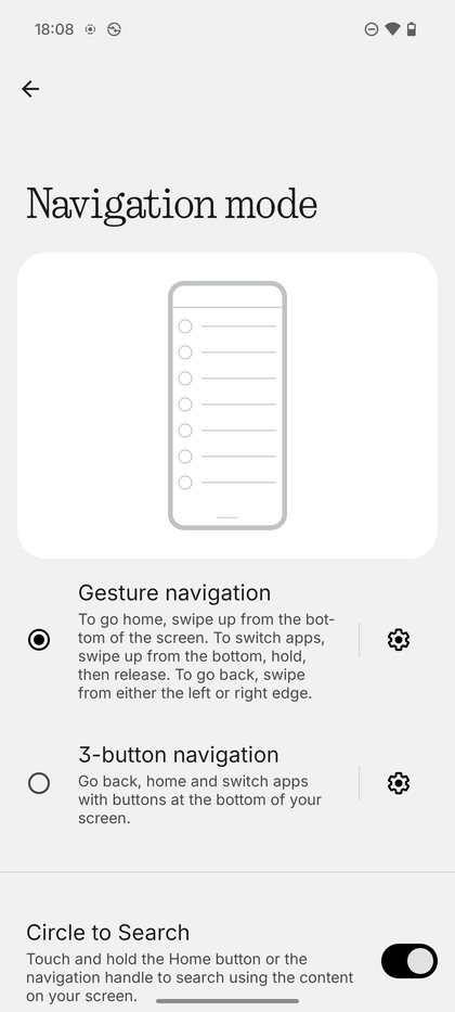 Screenshot des 'Navigation mode' (Navigationsmodus)-Auswahlbildschirms.