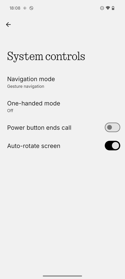Screenshot des 'System controls' (Systemsteuerung)-Men&uuml;s nach dem Antippen.