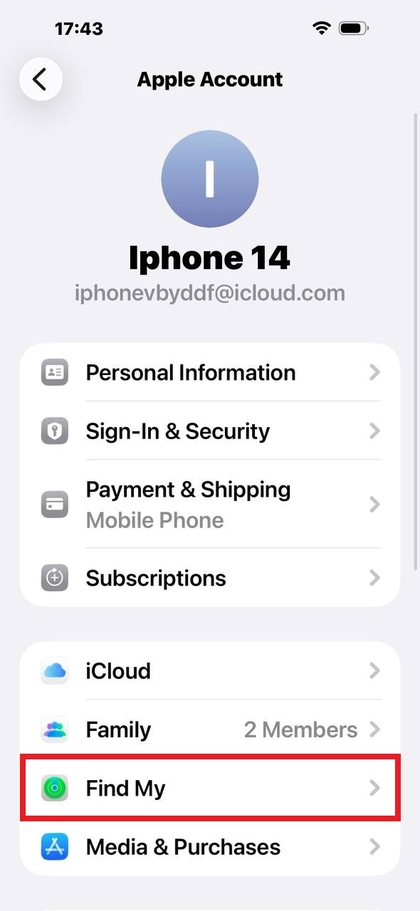 Opci&oacute;n Buscar mi iPhone activada