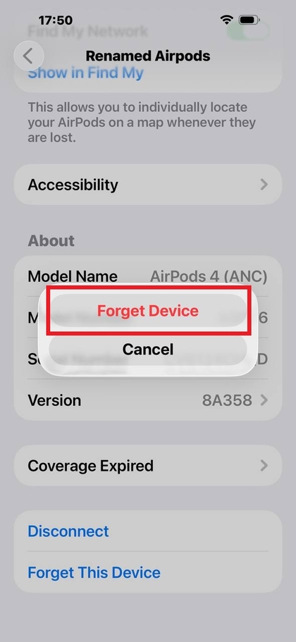 Bluetooth postavke koje pokazuju kako zaboraviti AirPods uređaj