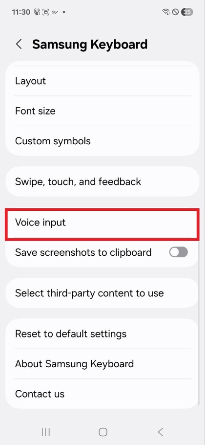 Samsung Galaxy A17 5G ikionyesha mipangilio ya ingizo la sauti