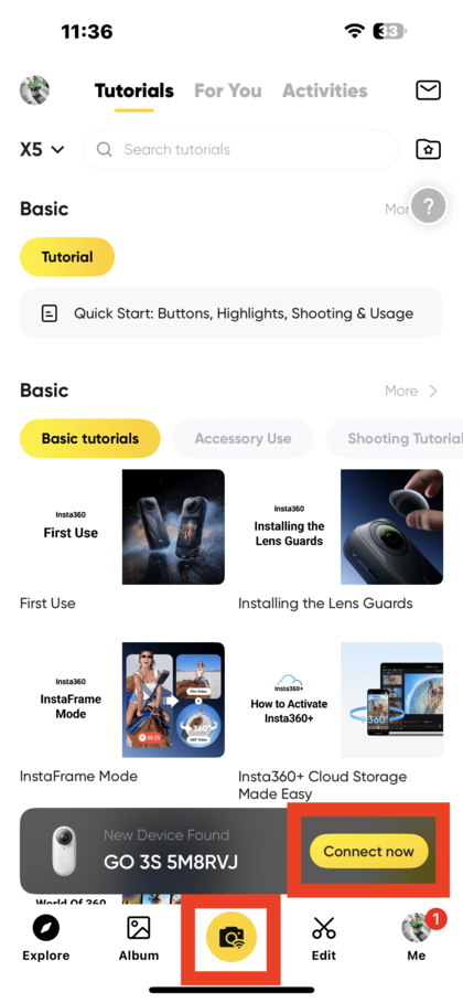 A ligar a Insta360 GO 3S ao smartphone