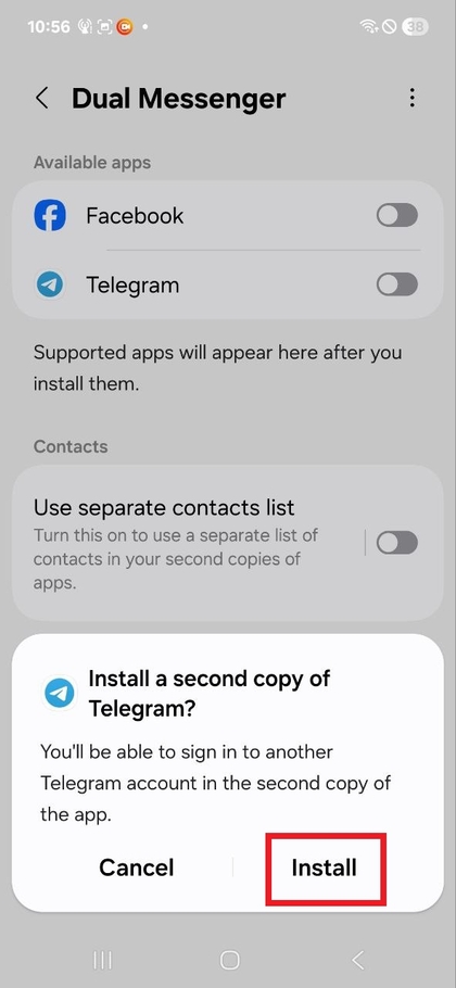 Valitse sovellus ja asennuksen vahvistus
