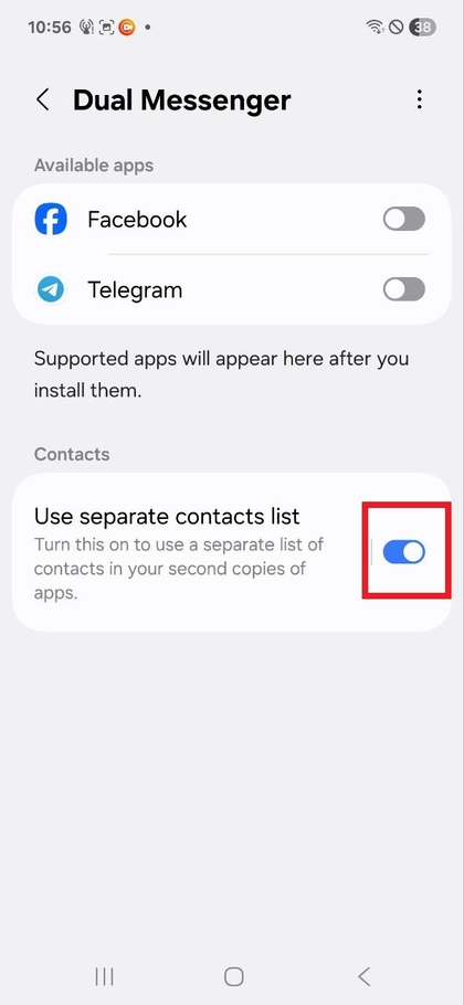 Erillinen yhteystietoluettelo -vaihtoehto