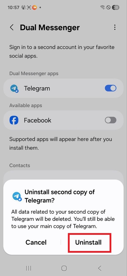 Poista kloonatun sovelluksen asennus
