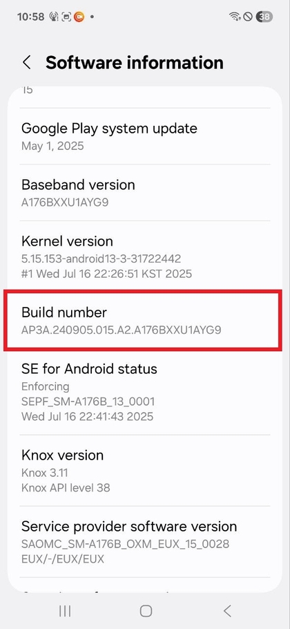 Ota k&auml;ytt&ouml;&ouml;n versionumerovaihtoehto Samsung Galaxy A17 5G -puhelimessa