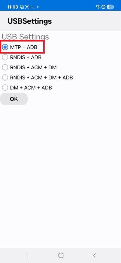 Salaisen koodin sy&ouml;tt&auml;minen OTG-asetuksia varten Samsung Galaxy A17 5G -puhelimessa