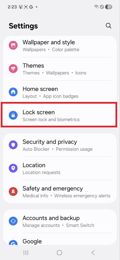 Meny for l&aring;seskjerminnstillinger p&aring; Samsung Galaxy A17 5G