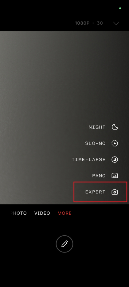 Nothing Phone (3) 'More' menu with 'Expert' mode highlighted.