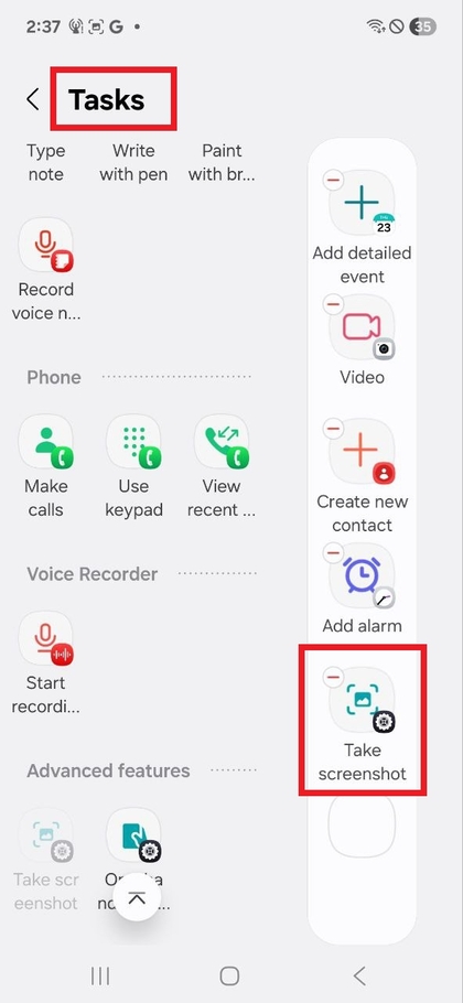 Met&oacute;da sn&iacute;mky obrazovky pomocou Edge Panel