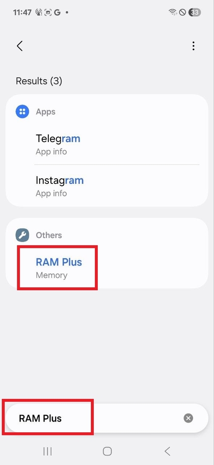 Vyhľad&aacute;vanie nastavenia RAM v nastaveniach Samsung Galaxy