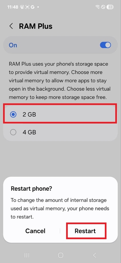 V&yacute;ber množstva virtu&aacute;lnej pam&auml;te RAM na Samsung Galaxy A17 5G
