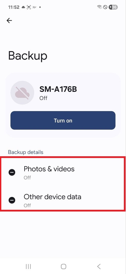 Ekrani i p&euml;rzgjedhjes s&euml; t&euml; dh&euml;nave n&euml; Samsung Galaxy A17 5G