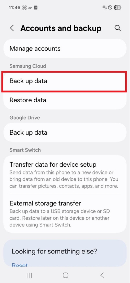 Opsioni i kopjimit rezerv&euml; t&euml; Samsung Cloud