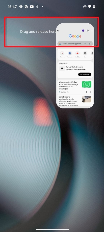 Navegaci&oacute;n por gestos en Nothing Phone 3 mostrando la opci&oacute;n de arrastrar para la vista emergente