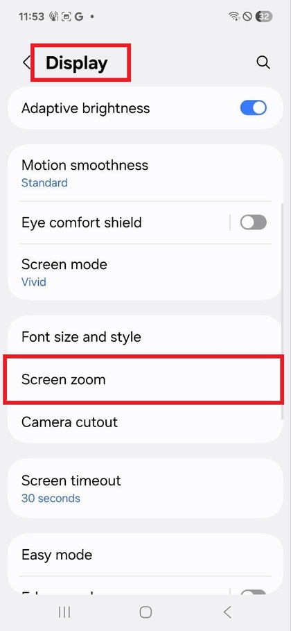 K&eacute;pernyő Nagy&iacute;t&aacute;s Be&aacute;ll&iacute;t&aacute;sa a Samsung Galaxy A17 5G K&eacute;sz&uuml;l&eacute;ken