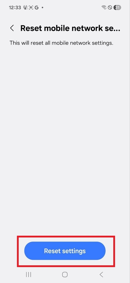 Vahvista verkkoasetusten palautus Samsung Galaxy A17 5G -puhelimessa