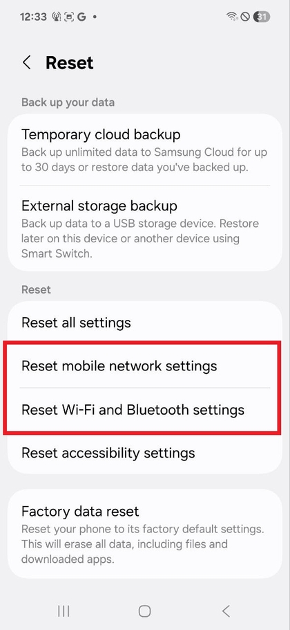 Verkkoasetusten palautus Samsung Galaxy A17 5G -puhelimessa