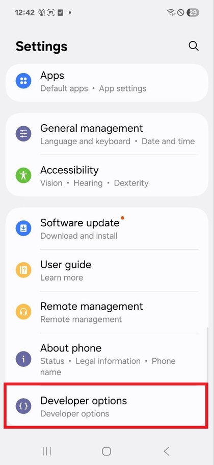 Opciones de desarrollador del Samsung Galaxy A17 5G