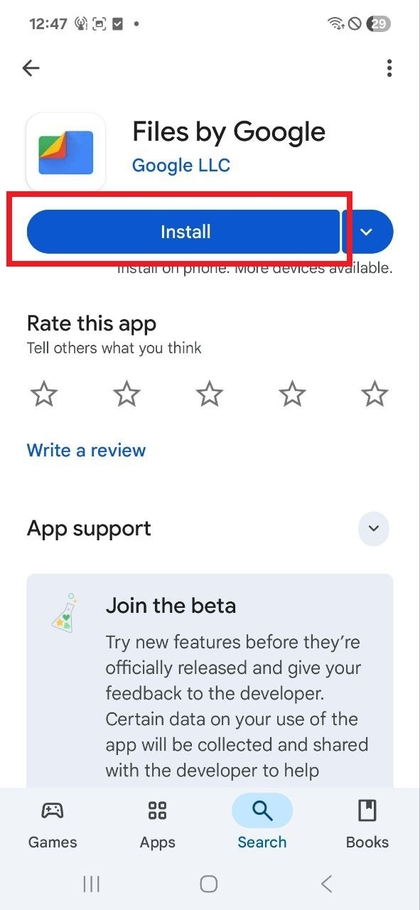 Files by Google v trgovini Play Store
