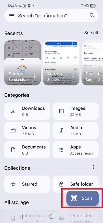 Gumb za skeniranje z Files by Google