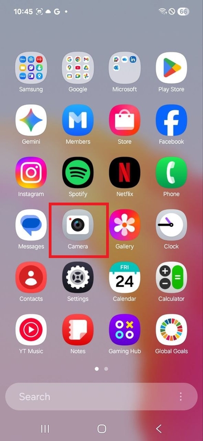 A kamera alkalmaz&aacute;s megnyit&aacute;sa a Samsung Galaxy A17 5G-n