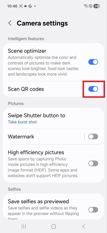 A QR-k&oacute;d beolvas&aacute;si funkci&oacute; bekapcsol&aacute;sa a Samsung Galaxy A17 5G-n