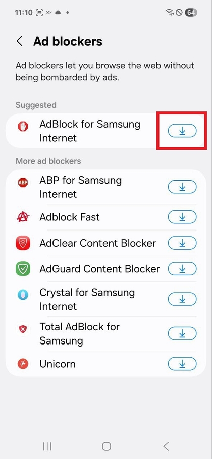 Blok&aacute;tory reklam v Samsung Internet