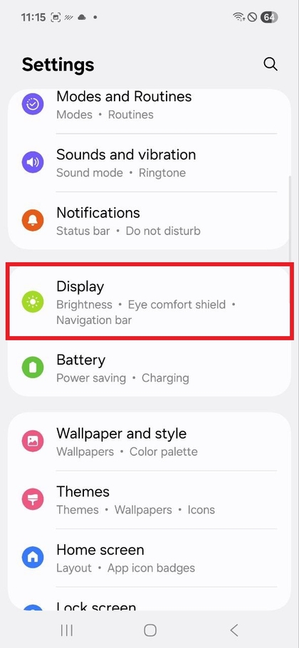 N&auml;ytt&ouml;asetusten valinta Samsung Galaxy A17 5G -puhelimessa