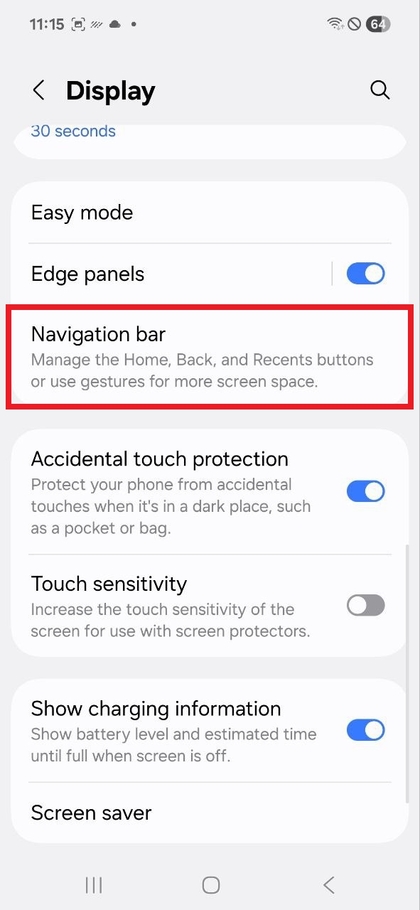 Navigointipalkin asetukset Samsung Galaxy A17 5G -puhelimessa