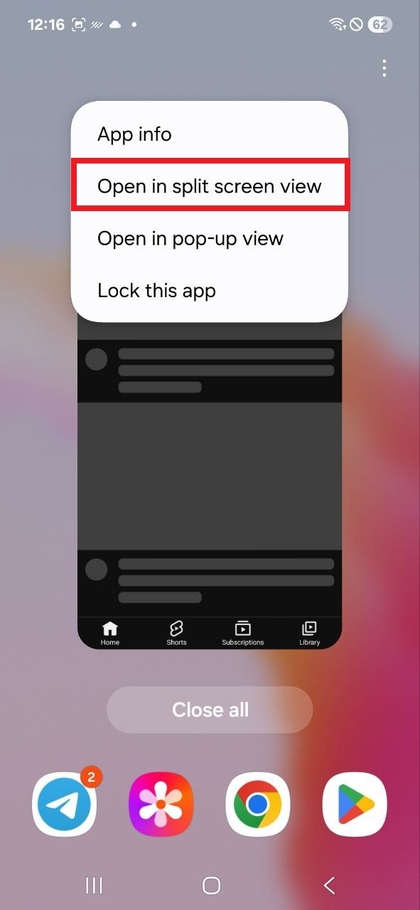 Opci&oacute;n para abrir la aplicaci&oacute;n en pantalla dividida