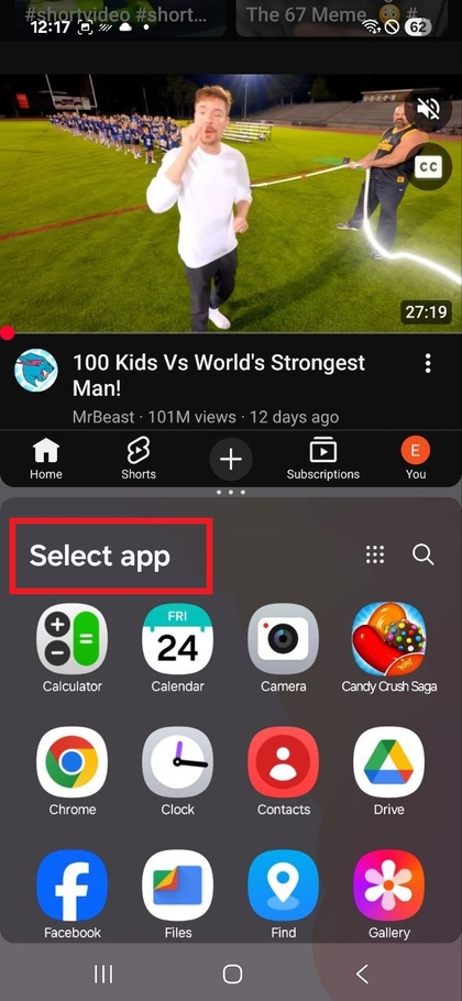 Selecci&oacute;n de la segunda aplicaci&oacute;n para la pantalla dividida