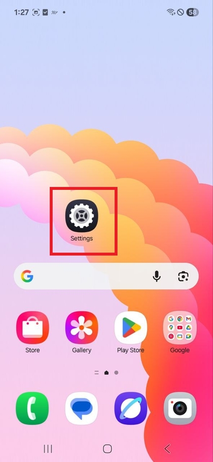 Programos &bdquo;Settings&ldquo; (Nustatymai) atidarymas &bdquo;Samsung Galaxy A17 5G&ldquo;