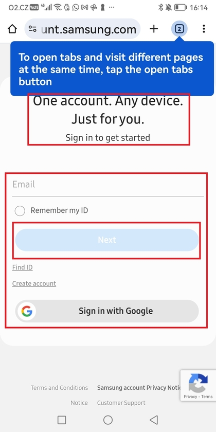 Loginside for Samsung-konto