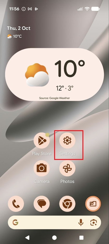 Indstillinger-appikonet p&aring; Google Pixel-startsk&aelig;rmen.