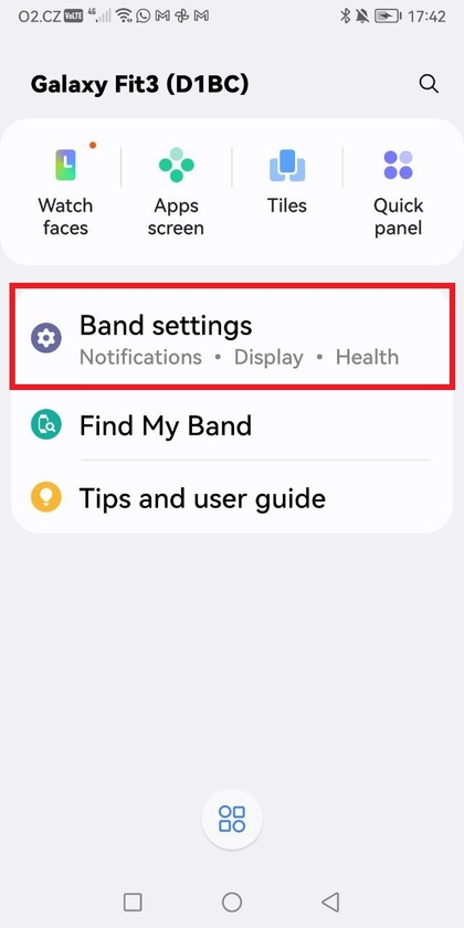 Samsung Wearable App Band Settings