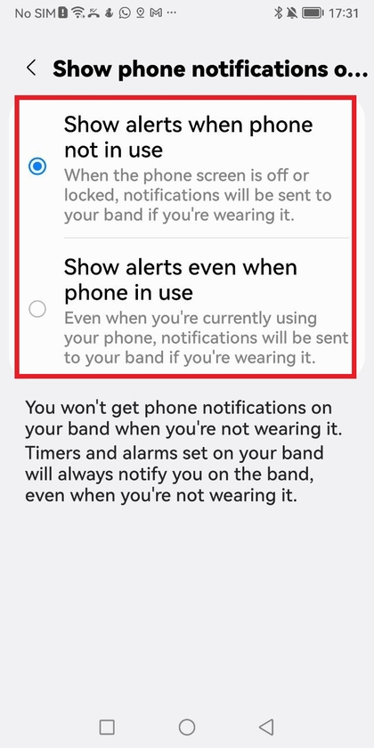 Avancerede notifikationsindstillinger i Galaxy Wearable-appen