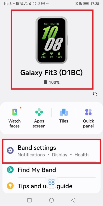 Galaxy Wearable-app, der viser parrede enheder
