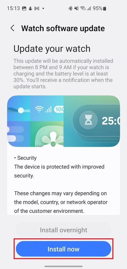 Butonul de descărcare și instalare pentru actualizare